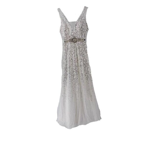 Say Yes To The Dress Prom TLC White Wedding A Line Sequin V Neck Formal Size 3/4 - Picture 1 of 10